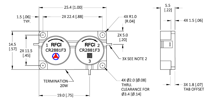 CR2881F3同軸雙環行器RFCI CR2881F3同軸雙環行器RFCI